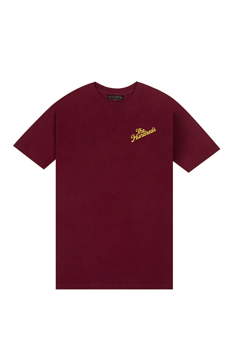 The Hundreds Graphic Tees Slant Crest T-Shirt Burgundy Print