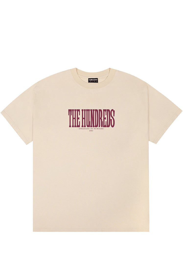 The Hundreds Attack Tall Serif T-Shirt Creme Print Baumwolle
